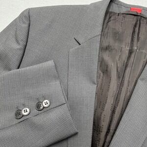 Hugo Boss Blazer AerinS Mens 40L Gray Micro‎ Check Virgin Wool Blend Sport  Coat